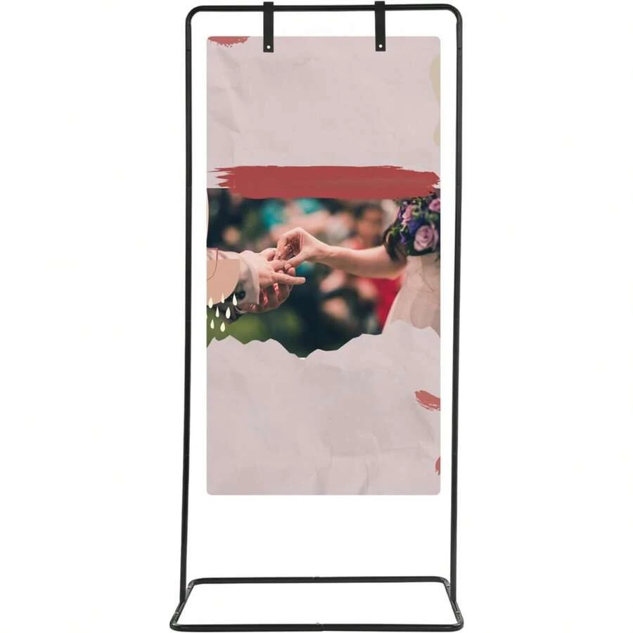 GLADNEY Höhenverstellbarer Hochzeits-Willkommensschild-Halter, Schwarzer Posterständer,Metall Staffelei Ständer Bodenstehend mit 4 Lederriemen, für Hochzeit Sitzplan Party Messe ,80 x 50 x 175 cm, bis 5 kg - Standard - Übersicht 1