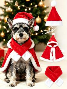 1 Set/3 Pieces Christmas Dog Costume Set, Pet Christmas Hat, Cape And Scarf, Soft Plush Holiday Outfit, Adjustable Christmas Accessories, Suitable For Small And Medium Dogs, Christmas Party Photo Props - Multicolor - View 10