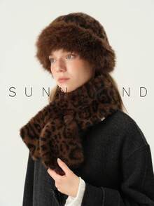 1 Set Leopard Print Faux Fur Fashion Sweet Versatile Hot Girl Polyester Mongolian Hat & Scarf Set, Autumn/Winter Daily Wear - Brown - View 5