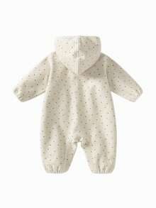 mini bala Baby Hooded Velvet Romper With Star Details Soft Stylish Going‑Out Jumpsuit For Autumn Winter - White Tone - View 5