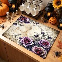 1pc Dish Drying Mat, Coffee Machine Mat, Vintage Purple Rose Spider Web Pattern Dish Drying Mat, Absorbent Quick-Drying Table Mat, Suitable For Kitchen Dining Table, Restaurant Countertop, Create Elegant Dining Environment, Multi-Purpose Drying Mat, Home Gift, Desktop Decoration - XYLSD-1005 - View 3