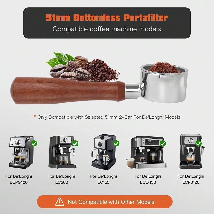 51mm Bottomless Portafilter 2 Ear For De-Longhi ECP3420/EC155/BCO430/EC260 - Multicolor - View 1