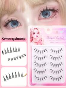 5 Pairs Pointed Tail Cartoon Style False Eyelashes, Japanese & Korean Style, 7-10mm Mixed Length, Pointed Tail Spiked Design With Transparent Stem, Natural Layered And Lively Look, Easily Create Cartoon Big Eye Makeup Effect. Soft And Lightweight, Fits Eye Shape, DIY Free Combination For Quick Application, Saves Makeup Time, Simple And Easy To Operate For Beginners, Reusable, Suitable For Daily Makeup, Dates, Travel, Parties, Practical Gift For Best Friends And Girlfriends. - Black - View 7