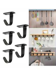 Stainless Steel Hooks, Heavy Duty Over-The-Door Hooks, Wall-Mounted Coat Hooks, Suitable For Wardrobe, Cabinet, Closet, Entryway, Kitchen, Space-Saving Home Storage Hooks, Rust-Resistant Sturdy Metal Multi-Function Household Storage Supplies - Black - View 1