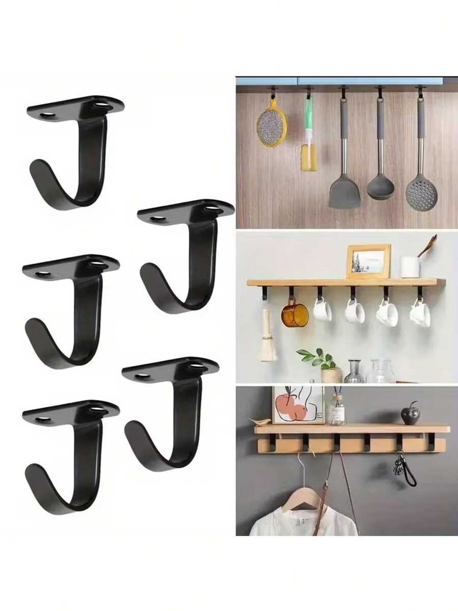Stainless Steel Hooks, Heavy Duty Over-The-Door Hooks, Wall-Mounted Coat Hooks, Suitable For Wardrobe, Cabinet, Closet, Entryway, Kitchen, Space-Saving Home Storage Hooks, Rust-Resistant Sturdy Metal Multi-Function Household Storage Supplies - Black - View 1