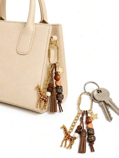 Encanto de bolso bohemio con cuentas, llavero vintage con cuentas, colgante de jirafa & estrella, accesorio de bolso con borla, encanto de billetera en tono marrón, accesorio de bolso de estilo neutro, adecuado para llaves, billeteras, bolsos, esencial para fashionistas, regalo para mujeres, amantes, familia, amigos, regalo de cumpleaños único, regalo de vacaciones, regalo de fiesta, regalo de viaje, Navidad, Halloween