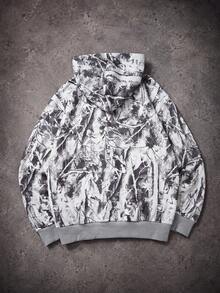 Lurzo Teen Boys Autumn/Winter Street Casual Y2K Hooded Cardigan Jacket, Ribbed Cuffs & Hem + Camouflage Jungle Branch Print Loose Zipper Jacket, Comfortable Fabric, Suitable For Daily Outdoor Wear - Grey - View 6