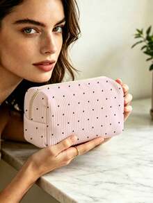 Campus Style Polka Dot Pencil Case/Stationery Storage Bag - Multi-Functional Large Capacity Design, Suitable For Storing Office Supplies, Creative Multi-Purpose Pencil Box Or Portable Travel Makeup Bag, Ideal For Students And Adults Daily Use. Polka Dot Density And Stripe Direction Random - Multicolor - View 7