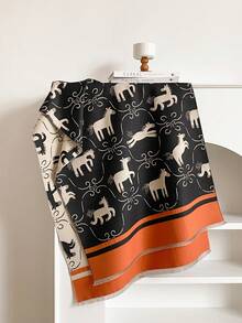 1pc Faux Cashmere Cartoon Pony Pattern Jacquard Warm Scarf For Women, Air Conditioning Room Blanket, Autumn/Winter Outdoor Travel Cold Protection Neck Warmer Decorative Scarf Shawl Dual-Use, Suitable For Daily Matching, First Choice For Gift Giving - Black - View 2
