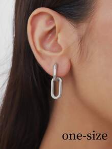 2 piezas Aretes de doble aro geométricos de doble uso, adecuados para mujeres como uso diario, cita, regalo de fiesta - Plateado - Ver 7