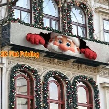 1pc Merry Christmas Santa Peeking From Wall Pattern Polyester Decorative Fence Banner, Suitable For Outdoor Lawn And Wall Decoration, Perfect For Holiday Celebrations - Christmas Wall Breakout - View 8
