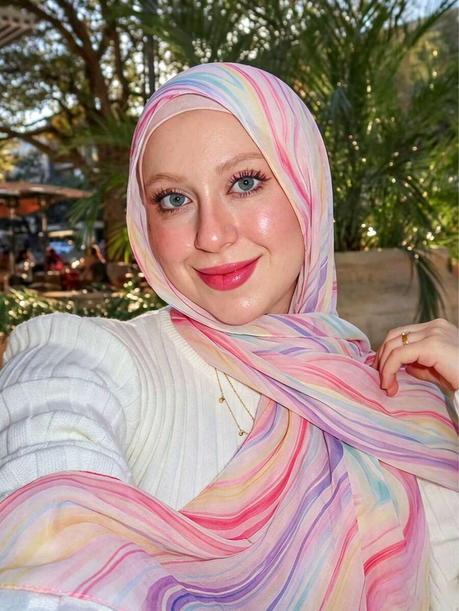1 pièce Foulard d'été en mousseline à fleurs marguerite pour femmes, motif tie-dye arc-en-ciel, convient pour les voyages à la plage en été, protection solaire, respirant et confortable - couleur - Voir 1