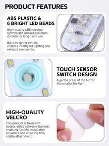 7-Color Touch Sensor LED Car Atmosphere Light, 6 High-Brightness LED Beads, USB Rechargeable Car LED Night Light, Car Accessories - Multicolor - View 10