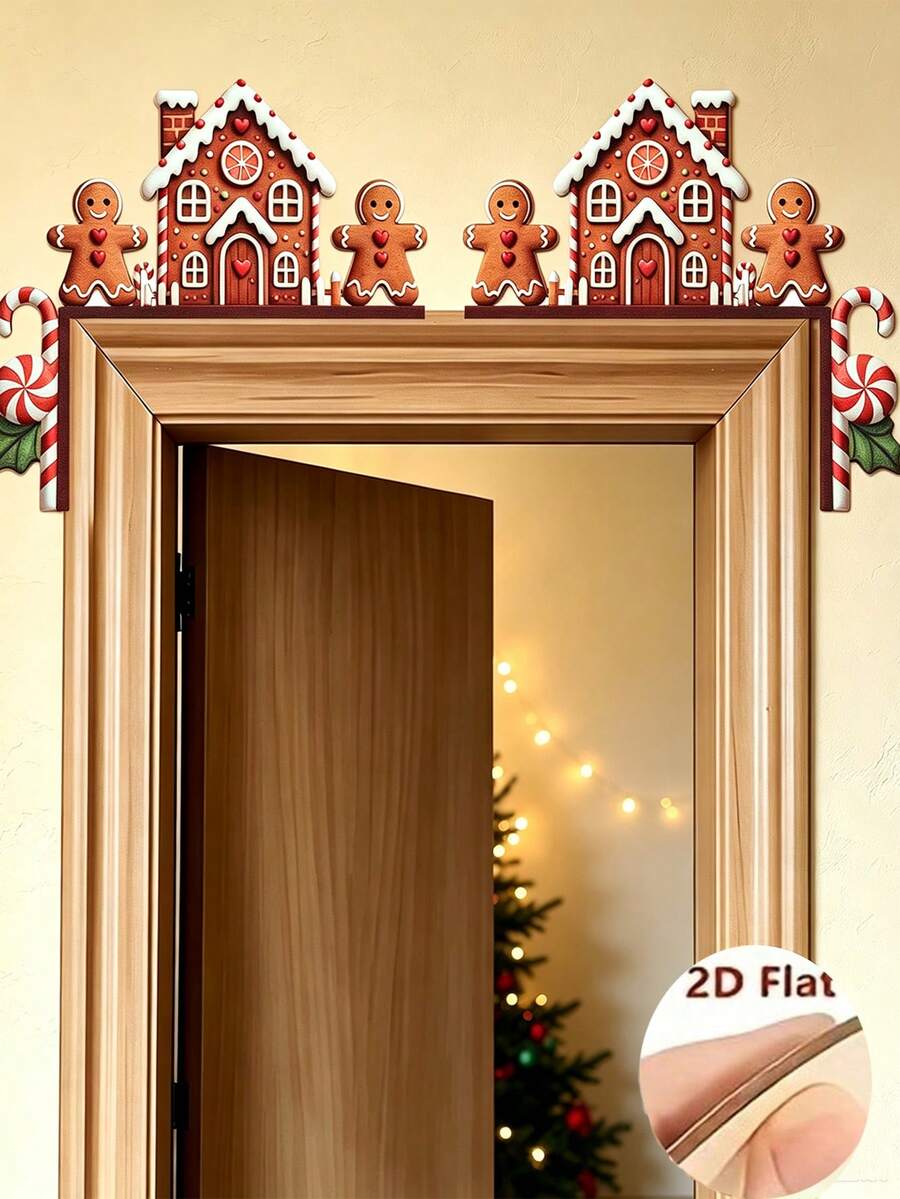 1pc Christmas Wooden Door Corner Decor, Door Frame Corner Plaque, Gingerbread Man & House Design, Multi-Purpose Decorative Sign, Merry Christmas Decor, Christmas Decoration, Christmas Decor, Home Christmas Decoration, Christmas Party Supplies, Christmas Hanging Ornament, Christmas Gift, Xmas Decor, Merry Christmas