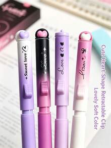 4/1pc Pink Heart-Shaped Retractable Gel Pens, Cute ST Nib, Best Friend Gift Study Pen, Pink Heart Element Stationery - Multicolor - View 4