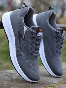 Men's Mesh Athletic Shoes, Breathable Anti-Odor Casual Sneakers, Versatile Running Shoes, Non-Slip Fashion All-Season Style - Grey - View 2