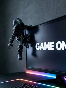 1pc Matte Black Hooded Climbing Figure, Blurred Face Monitor Sitting Statue, Cool Urban Street Style Ornament, Cool Gamer Desktop Decor, Suitable For Computer Screen, Bookshelf, Office Desk, Dorm Room, Anime Character, Miniature Object, Halloween Christmas Decoration, Gift For Him/Her - Multicolor - View 2
