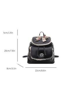 Ransel Vintage untuk Pelajar Wanita, Gaya Korea Serbaguna Minimalis Premium untuk Mahasiswa dan Pengguna Transportasi Umum - Hitam - View 2