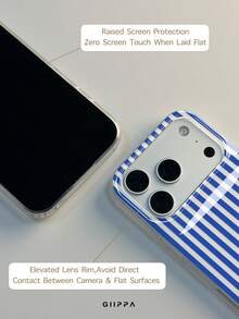 GIIPPA 1件 藍色條紋圖案設計手機殼，適用於 Phone 17 Pro Max，相容於 Phone 16 Pro Max、15 Pro Max、14 Pro Max，韓系高端時尚趣味手機殼，相容於 11/12/13/14/15/16 Pro Max Plus，優雅設計適合男女使用，聖誕節、情人節、復活節、婚禮季及生日送給女友的完美禮物！ - 藍色 - 查看 6