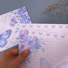 8 Pcs/Set (4 Envelopes + 4 Letter Papers) Purple Butterfly Rose Envelope Letter Paper Set, Aesthetic Floral Writing Stationery Scrapbook Paper, Decorative Invitation Kit For Birthday Wedding Holiday Party Supplies - Purple Butterfly - View 11