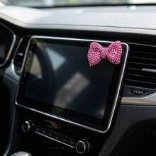 Full Rhinestone Pink Bow Car Decorative Sticker, Shiny Crystal Car Interior Decor, Delicate Girl Style Small Pendant, Navigation Screen Center Console Decoration Accessory - Rhinestone Bow - View 2