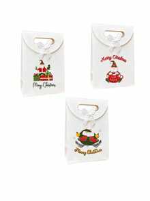 Christmas Paper Gift Bag With Bow Decoration, Christmas Snowman And Tree Pattern Portable Handheld Gift Bag, Holiday Party Favor Flip-Top Gift Bag, Christmas Gift Packaging Supplies - A - View 8