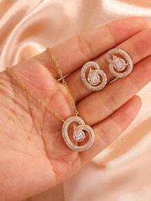 rakol 2pcs/Set Luxury Elegant Cubic Zirconia Asymmetric Ring Water Drop Zirconia Necklace & Earrings Set, Suitable For Women's Evening Dress - Water Droplets - View 7