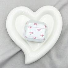 1pc Cute Pink Bow Print Clear Frosted Earphone Case,Soft Silicone Protective Cover With Keychain Hole For AirPods4 1/2/3/Pro - Multicolor - View 5