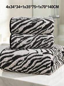 2/6/8PCS Black Zebra Print Towel Set Striped Towel Set Fashionable Coral Fleece Soft Bath Towels For Bath Spa Gym Super Absorbent Bath Sheets - Black - View 11