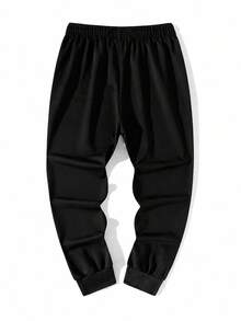 [Men's Plus Size] Spring/Summer New Men's Casual Pants, Knitted Elastic Waistband Drawstring Sweatpants, Letter Print Pattern, Suitable For Outdoor Activities And Jogging - Black - View 3