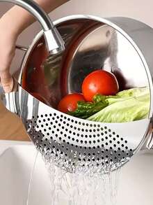 1pc Stainless Steel Strainer, Vegetable Colander, Moon-Shaped Pot Side Strainer, Residue Filter, Filter Plate, Draining Tray - Multicolor - View 7