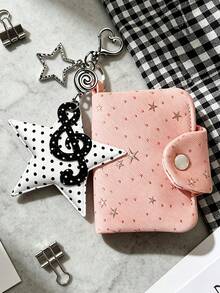 Star Coin Purse, Music Element Hanging Short Wallet, Headphone Storage Bag, Wave Keychain, Girl's Accessory, With Detachable Keychain - Multicolor - View 5