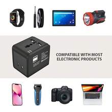 Upgraded Travel Adapter, Portable Global All-In-One Universal Travel Adapter, Power Converter, Wall Charger With Dual USB A/C Charging Ports, Suitable For USA, EU, UK, Australia, Travel Essential, Compact And Portable, Square Design - Black - View 5