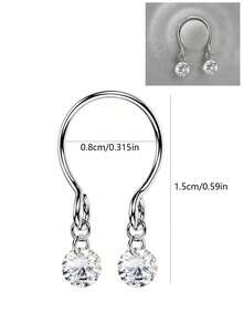 2pcs Non-Pierced Clip-On Nipple Rings, Adjustable Dangle Zirconia Breast Jewelry, Women's Stainless Steel Faux Piercing Accessories - Nipple Clamps - View 2