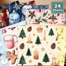 Tlenpo 24pcs, Watercolor Christmas Series Stationery Paper, Multiple Patterns Available, Warm Christmas Holiday Scrapbook Paper, DIY Diary, Planner Collage, Junk Journal Pages, Junk Art, Reuse, Handmade Photo Album, Decorative Materials - Square - View 5