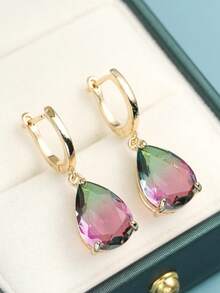 Gmzalx Vintage Elegant Colorful Water Drop Dangle Earrings, Soft Alluring Luster, Exquisite Banquet Accessory, Premium Gift For Women - Colorful - View 1