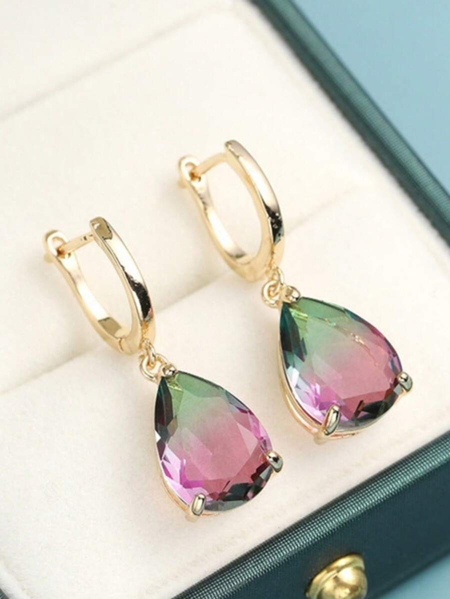 Gmzalx Vintage Elegant Colorful Water Drop Dangle Earrings, Soft Alluring Luster, Exquisite Banquet Accessory, Premium Gift For Women - Colorful - View 1