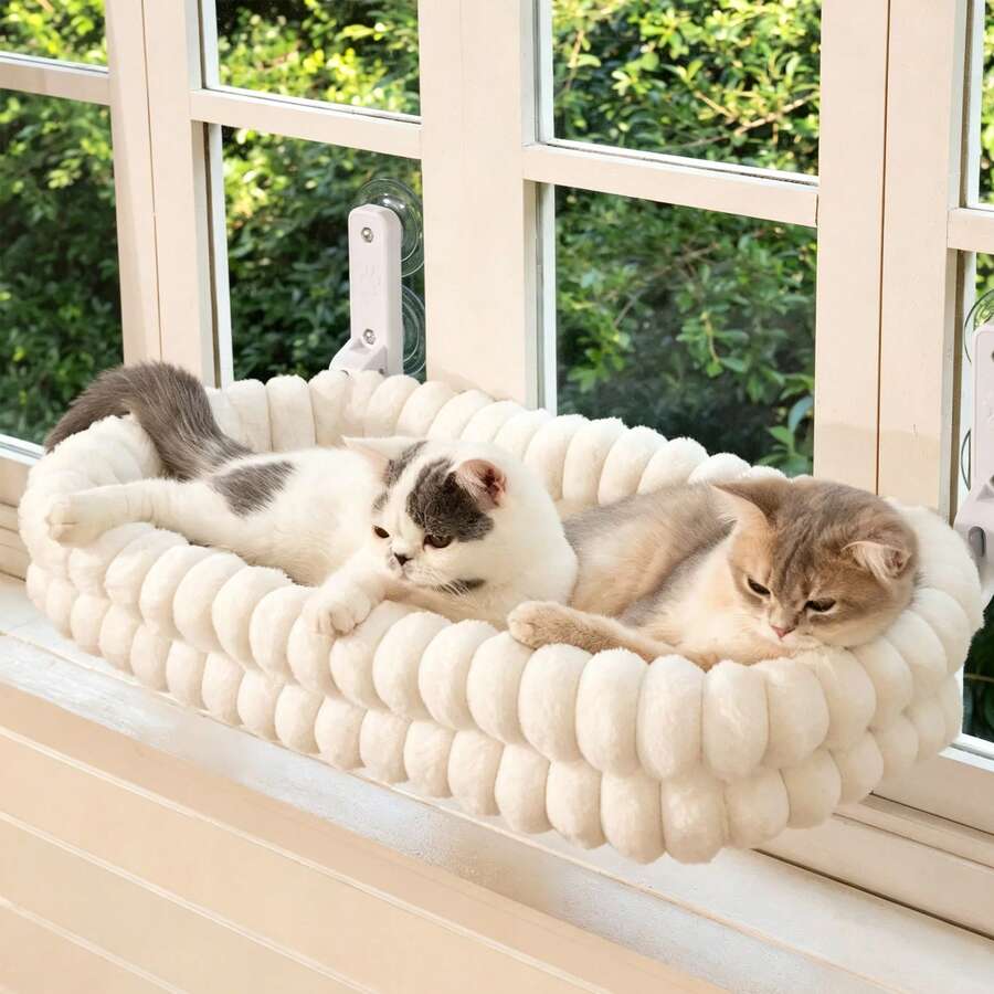 1pc Folding Cat Hammock For Window, Cordless Machine Washable Cat Bed, Robust Metal Frame, Strong Suction Cups, Cat Window Perch For Cats And Small Dogs, Foldable Pet Hammock, Window Seat, Cozy Pet Bed, Indoor Cat Furniture, Space Saving Design