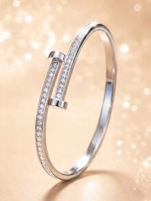 3Pcs Women Silver Stackable Bangle Set, Stainless‑Steel Multi‑Style With Rhinestone & Bamboo Design, Hypoallergenic Jewelry For Daily & Party Gift. - Silver - View 8