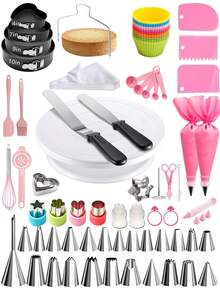 Rotating Cake Turntable, Cake Decorating Set, Cake Decorating Tips And Frosting Tools, Cake Molds, Cream Cake Baking Piping Turntable, Birthday Cake Decorating Turntable, Stainless Steel Spatula And Scraper, Home Cream Cake Tools, Suitable For Baking Cupcakes, Cookies, Muffins, Etc., Complete Kitchen Utensils - Multicolor - View 8