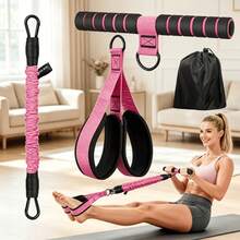 3 PiecesResistance Band Set With Hand Grips & Foot Pedals, Adjustable Tubular Foot Pedal Sit-Up Trainer, Portable Full-Body Workout Equipment For Abs, Arms, Legs, Waist Training & Core Pilates - Pink - View 1