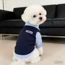 1件寵物襯衫，休閒舒適透氣，春夏風格貓狗衣服，適合泰迪貴賓犬及其他小型寵物 - 藏蓝色 - 查看 11