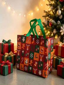 4pcs Christmas Plaid Pattern Gift Tote Bags, Reusable Shopping Bags, Christmas Holiday Gift Party Supplies - Multicolor - View 5