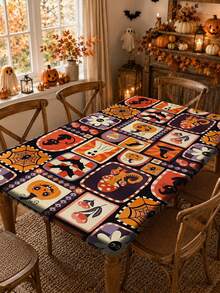 1pc Halloween Elastic Rectangular Tablecloth, Full Moon Haunted House Pumpkin Ghost Print, Outdoor Yard Party, Halloween Popular Decoration, Holiday Banquet Table Protector - C - View 12