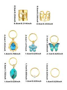 56pcs Fresh Ocean Breeze Hair Rings With Blue Butterfly, Camellia, Rhinestone & Bead Hair Jewelry For Women's Braid - Gold - View 7