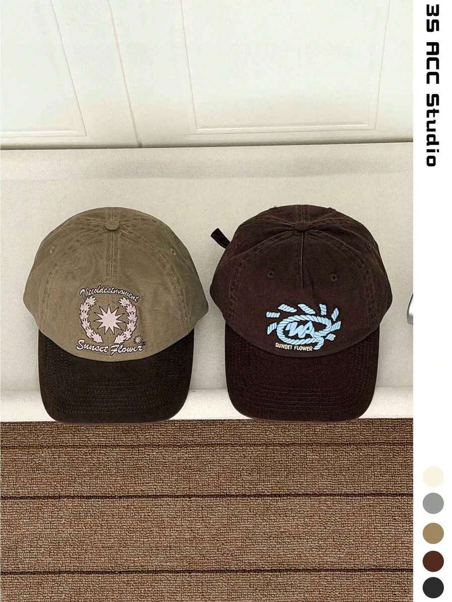 軟頂刺繡太陽眼棒球帽，中性純棉百搭修臉情侶棒球帽，氛圍感 3D 刺繡字母棒球帽，女款新式四季百搭大頭圍深帽頂棒球帽，修臉滑板嬉皮女孩風