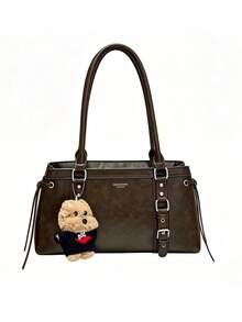 Tas Tangan Gaya Motor Nicekee Street dengan Aksesoris, Tas Bahu Vintage Personalisasi Kapasitas Besar, Cocok untuk Berbelanja, Kencan, dan Bepergian - Kopi - View 7