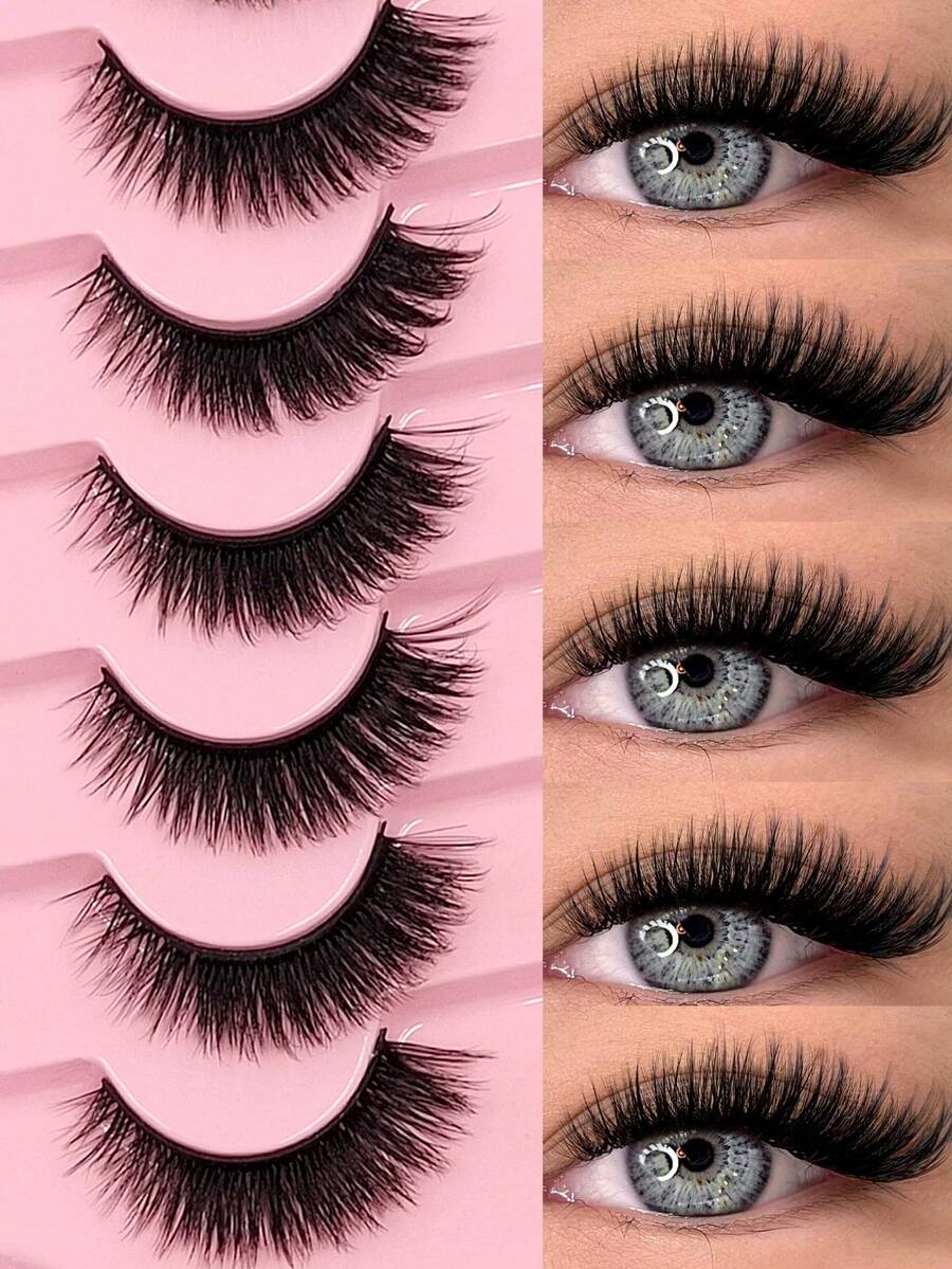 Asiteo 7 Pairs Natural Look Faux Mink False Lashes 3D Volume Fake Eyelashes Easy To Wear - Perfect For Daily Use And Romantic Dates - Black - View 1