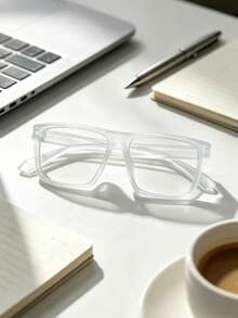1 Pair Of Men's Fashion Style Clear Glasses, Suitable For Daily Life, And Occasions Such As Computer Reading, Gaming, TV, Mobile Phone Use. - 013 Sand White - View 2