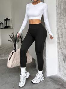 Women's Casual Sport Pants,High Waist Stretch Soft Black Slim Fit Activewear Long Pants,For Daily Wear,Yoga,Running,Gym,Outdoor,Training - Black - View 5